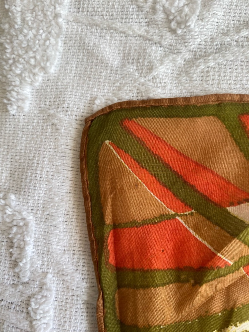 Vintage silk scarf, abstract print, orange, cream and green - Picture 8 of 8